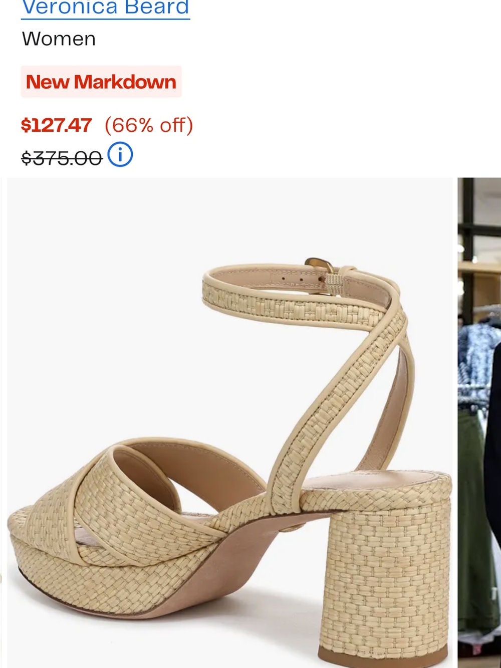 Veronica Beard Woven Cream Platform Block-Heel Sandals